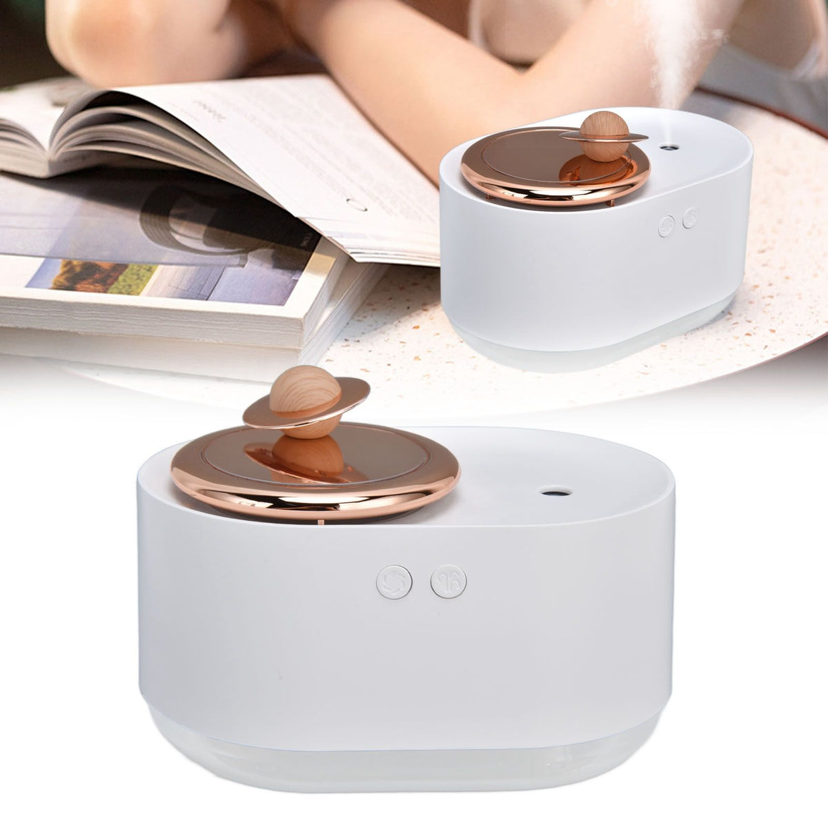 2 in 1 Rotating Planet Humidifier USB Charging Cordless Mute Spray Humidification for Home 1200MAHWhite