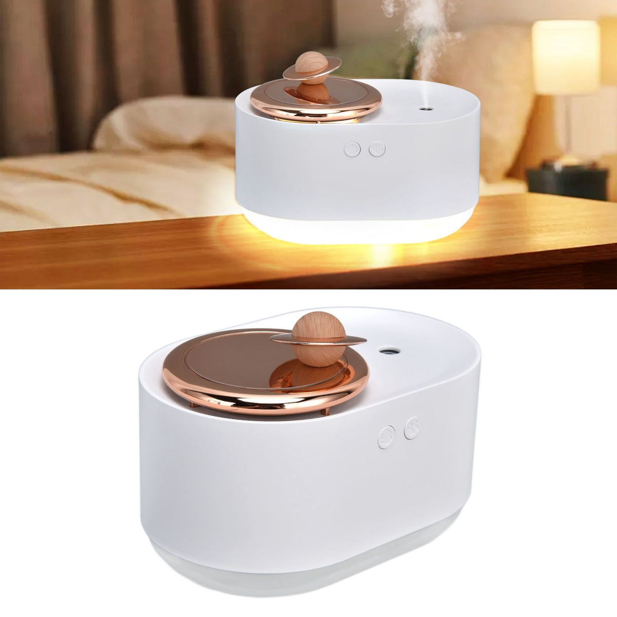 2 in 1 Rotating Planet Humidifier USB Charging Cordless Mute Spray Humidification for Home 1200MAHWhite