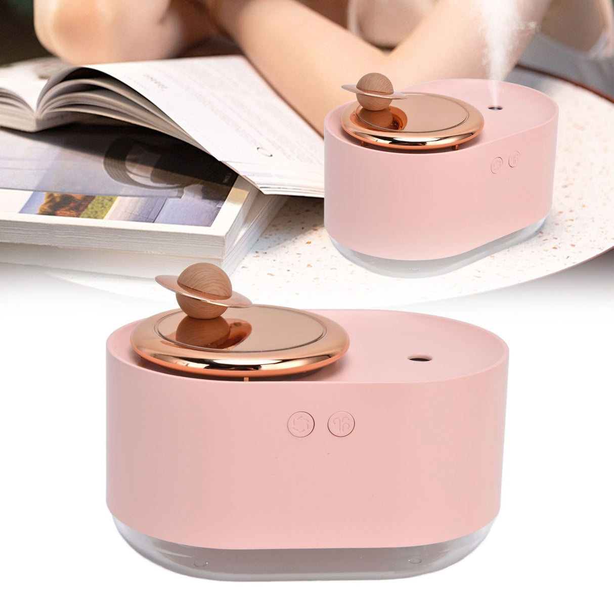 2 in 1 Rotating Planet Humidifier USB Charging Cordless Mute Spray Humidification for Home 1200MAHPink