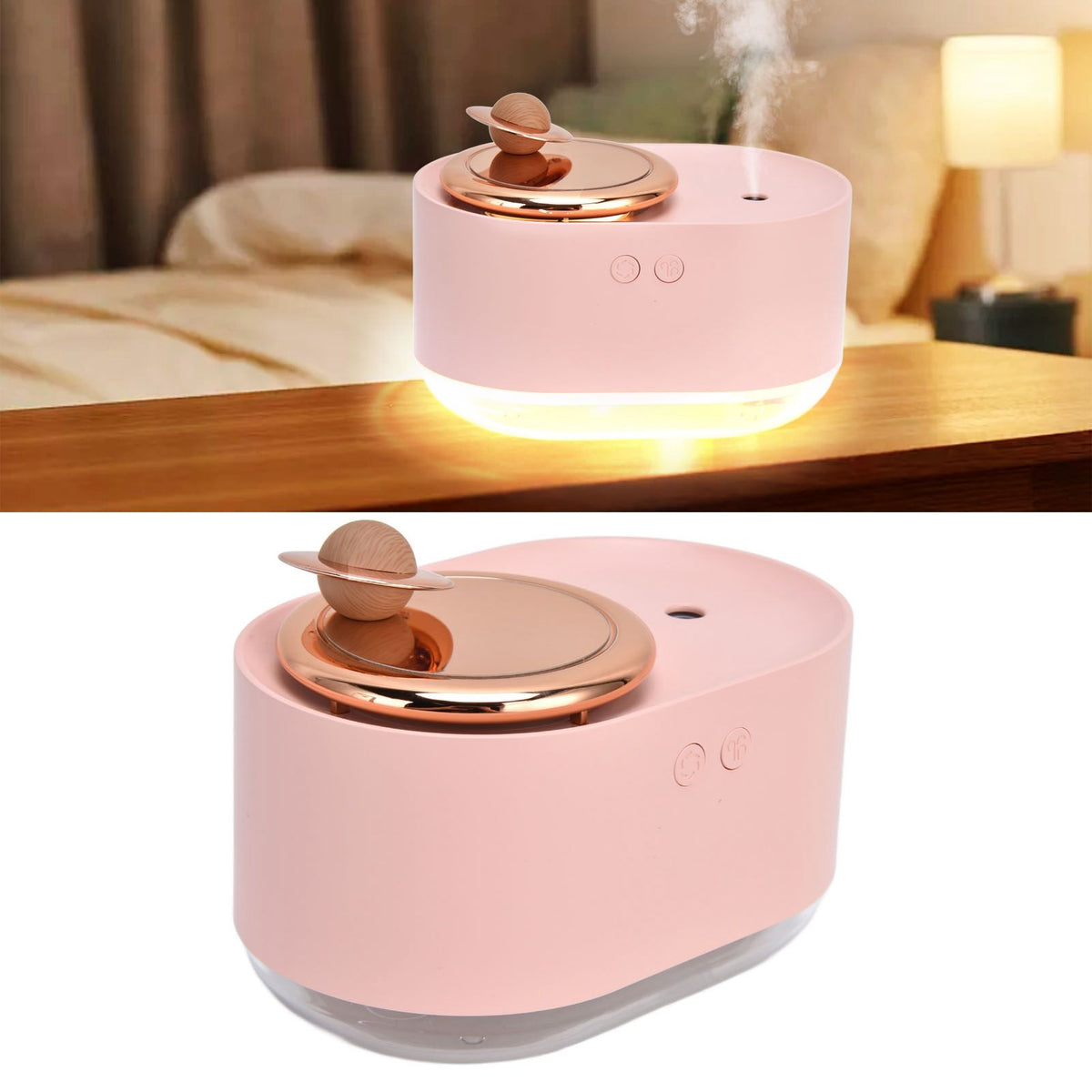 2 in 1 Rotating Planet Humidifier USB Charging Cordless Mute Spray Humidification for Home 1200MAHPink