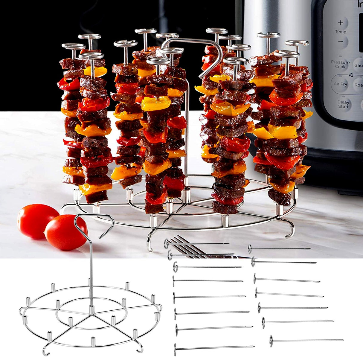304 Stainless Steel Skewers Stand Set Multifunction Grill Dehydration Rack Fryer Accessories for Pinxia8QT