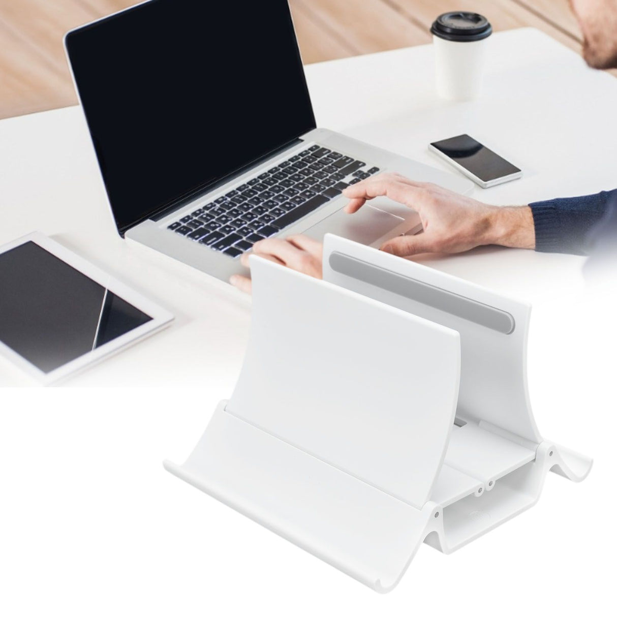 Laptop Stand ABS Notebook Computer Stand Automatic Adjustment Mobile Phone Holder Easy to Use and Stable for OfficeWhite
