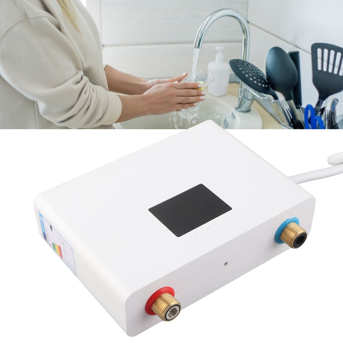 5500W Tankless Instant Electric Water Heater with Touch Panel Remote Control for Kitchen Bathroom 30‑55℃ 220VWhite