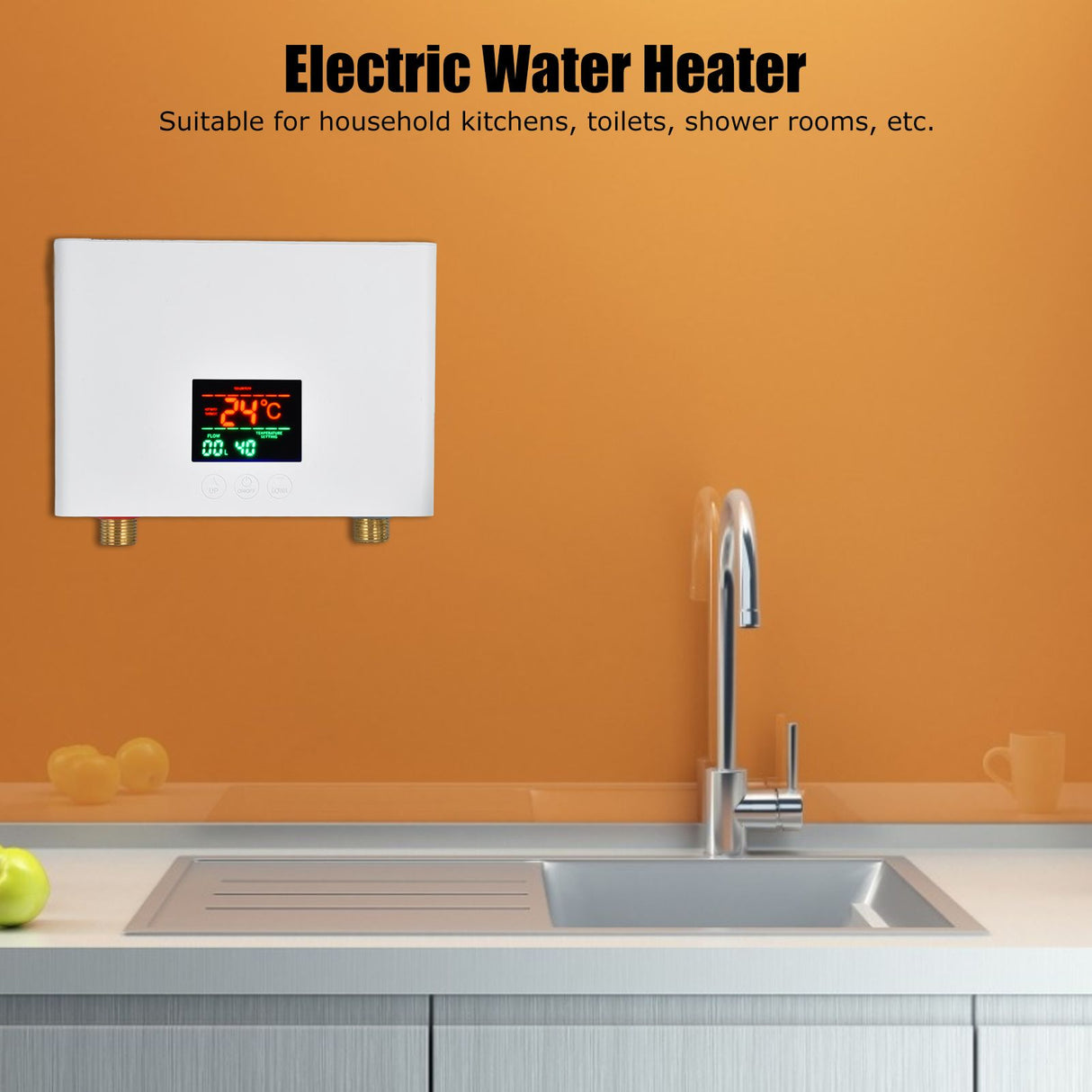 5500W Tankless Instant Electric Water Heater with Touch Panel Remote Control for Kitchen Bathroom 30‑55℃ 220VWhite