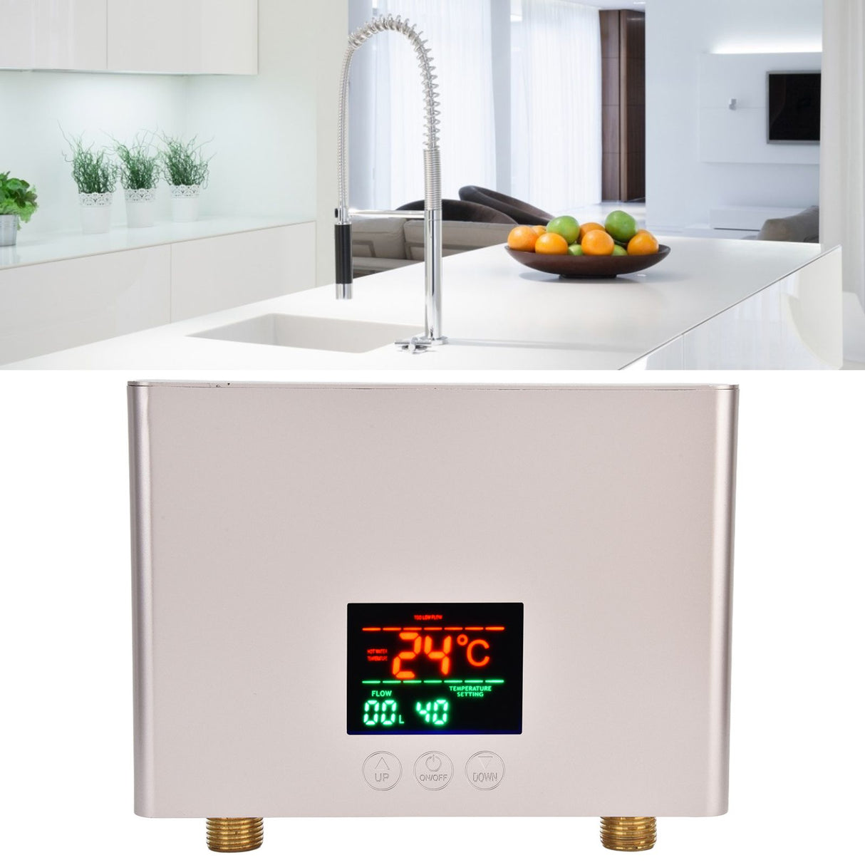 5500W Tankless Instant Electric Water Heater with Touch Panel Remote Control for Kitchen Bathroom 30‑55℃ 220VGold