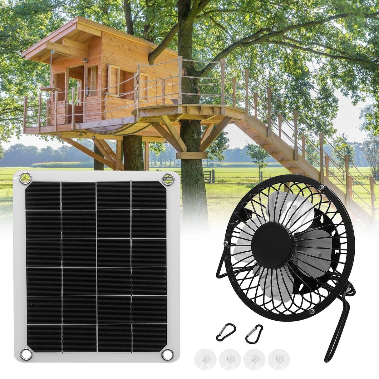 10W Photovoltaic Solar Panel Charger Kit with Fan Dual USB Female Ports for Outdoor Chicken House Farm