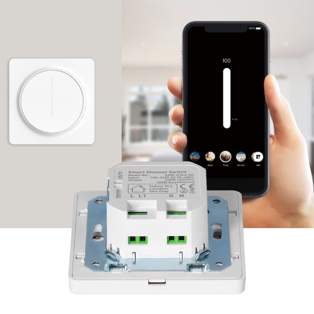 100‑240V Intelligent Dimmer Switch Wall Mounted WIFI APP Remote Control Dimming Panel for Home Use