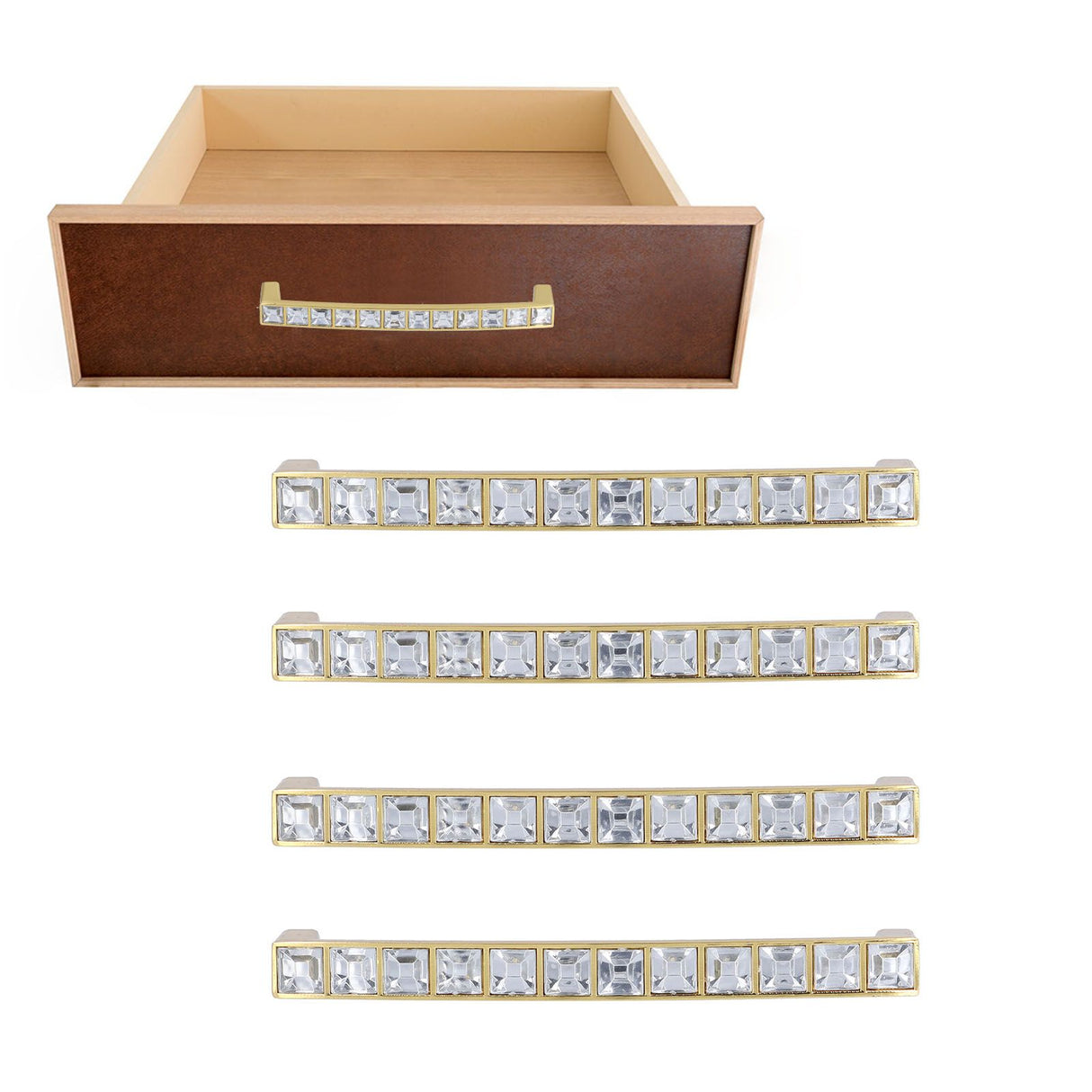 4Pcs/set Crystal Handle Modern Cabinet Door Diamonds Double Hole Pitch 128mm Drawer Knob