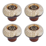 4 Set Cabinet Handle Retro Round Shaped Single Hole Door Knob for Home Bedroom Living RoomGreen Ancient Leopard Print White