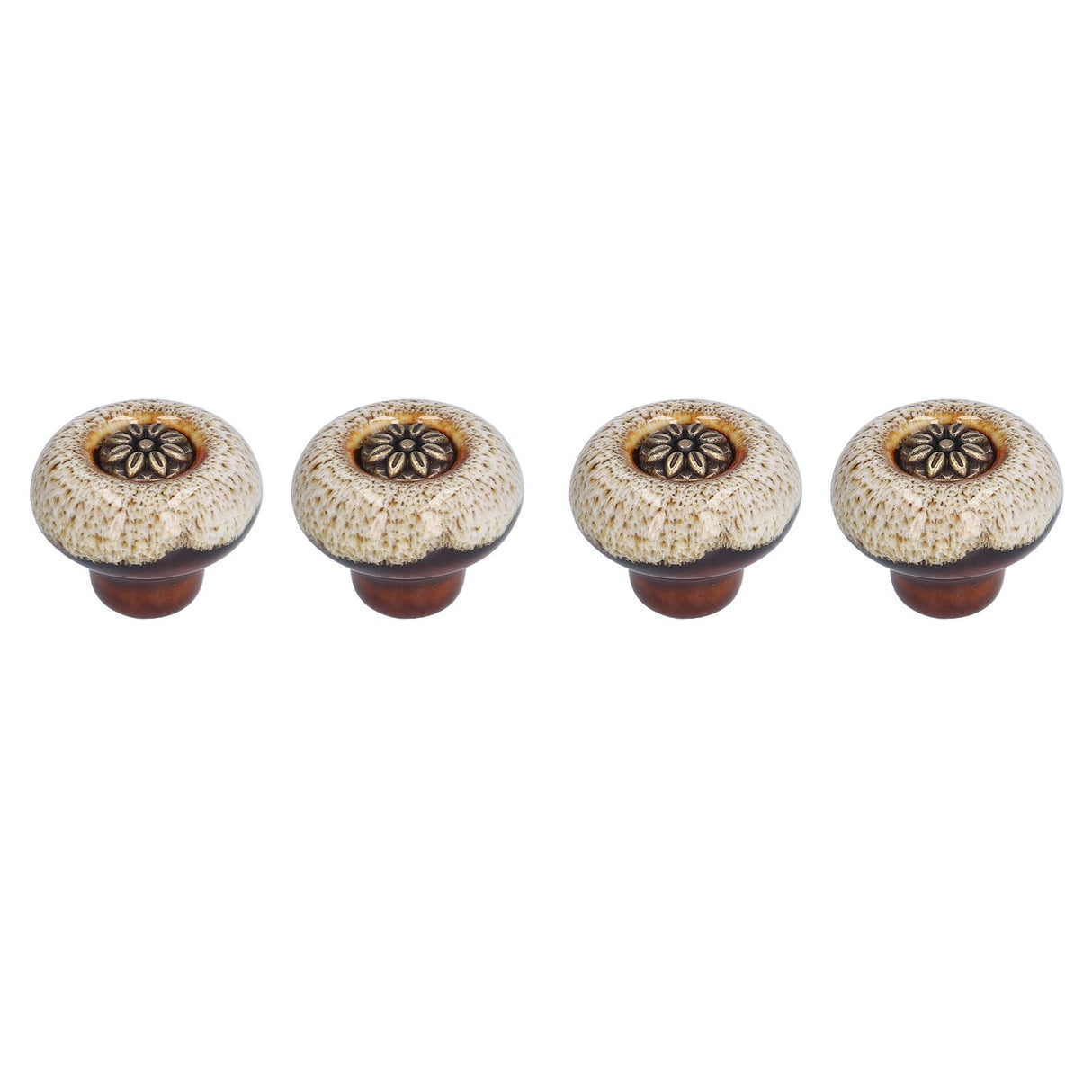 4 Set Cabinet Handle Retro Round Shaped Single Hole Door Knob for Home Bedroom Living RoomGreen Ancient Leopard Print White