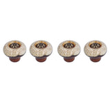 4 Set Cabinet Handle Retro Round Shaped Single Hole Door Knob for Home Bedroom Living RoomGreen Ancient Leopard Print White - Front View