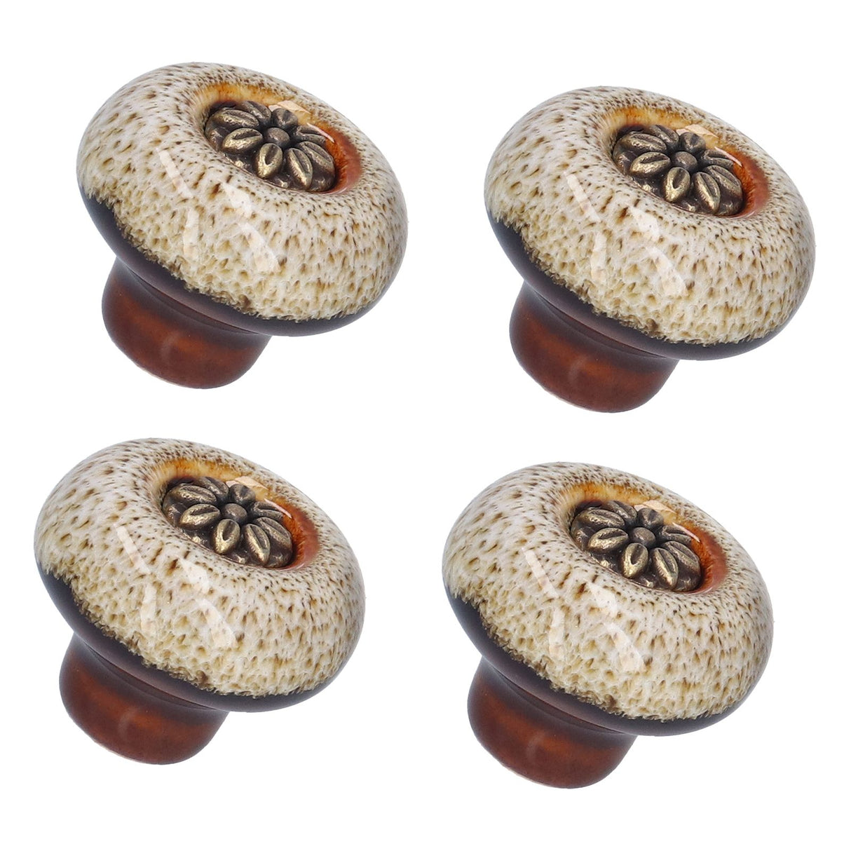 4 Set Cabinet Handle Retro Round Shaped Single Hole Door Knob for Home Bedroom Living RoomGreen Ancient Leopard Print White