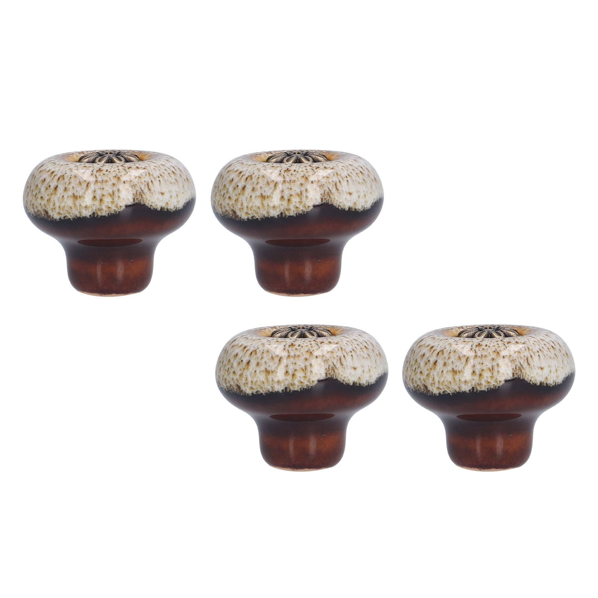 4 Set Cabinet Handle Retro Round Shaped Single Hole Door Knob for Home Bedroom Living RoomGreen Ancient Leopard Print White