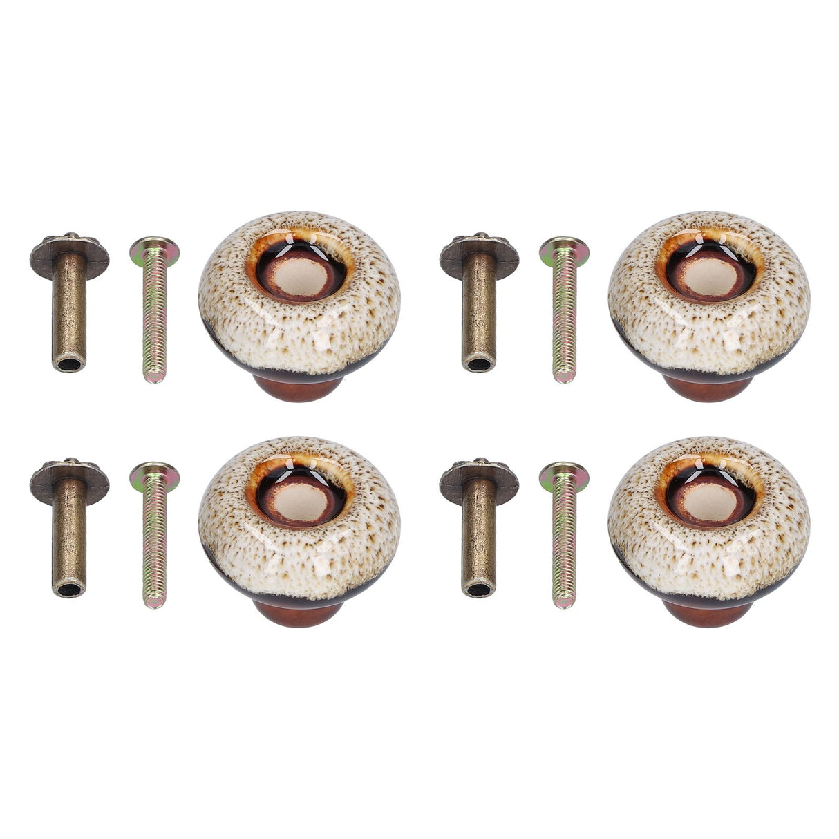 4 Set Cabinet Handle Retro Round Shaped Single Hole Door Knob for Home Bedroom Living RoomGreen Ancient Leopard Print White