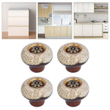 4 Set Cabinet Handle Retro Round Shaped Single Hole Door Knob for Home Bedroom Living RoomGreen Ancient Leopard Print White - Extra Image
