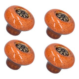 4 Set Cabinet Handle Retro Round Shaped Single Hole Door Knob for Home Bedroom Living RoomGreen Ancient Leopard Print Orange