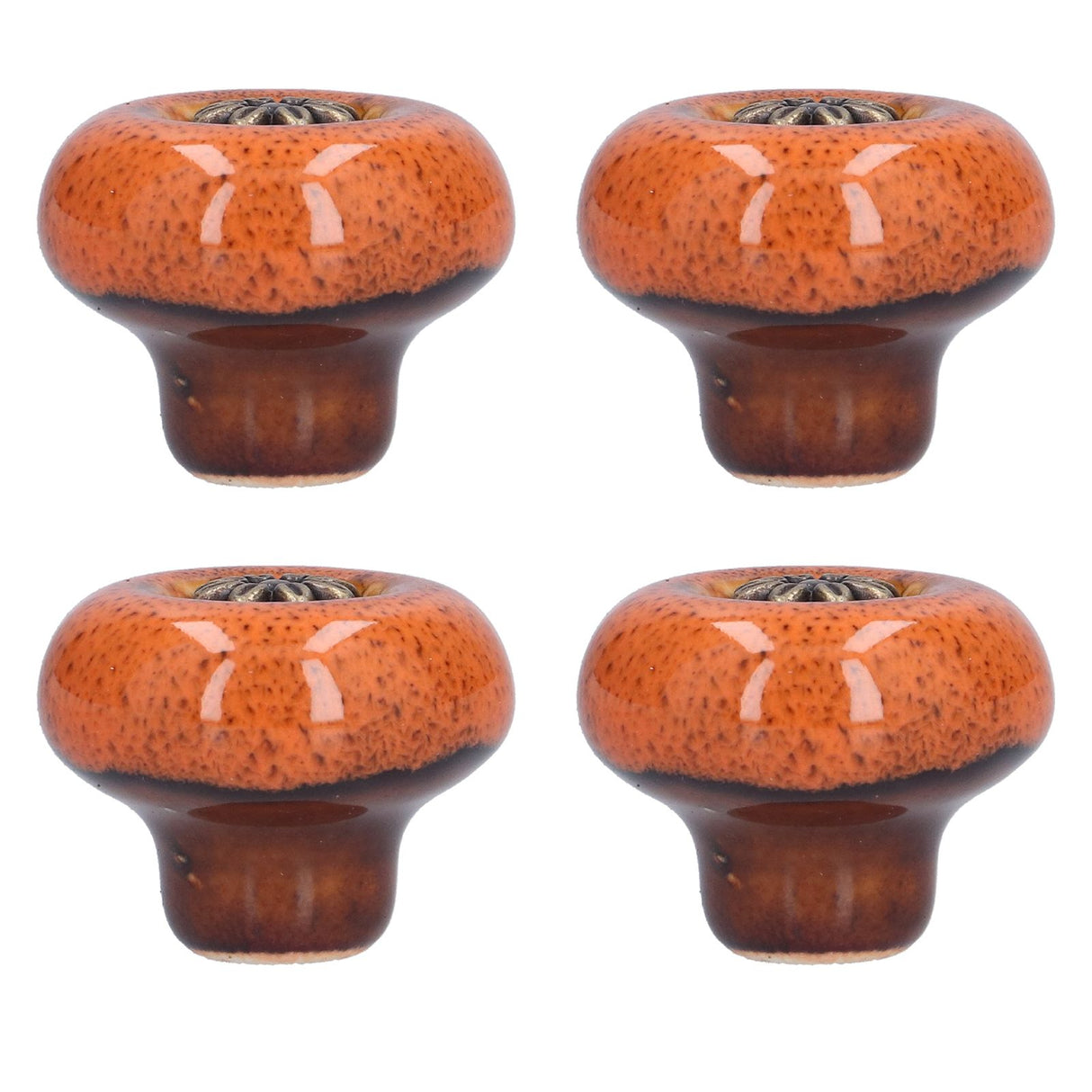 4 Set Cabinet Handle Retro Round Shaped Single Hole Door Knob for Home Bedroom Living RoomGreen Ancient Leopard Print Orange