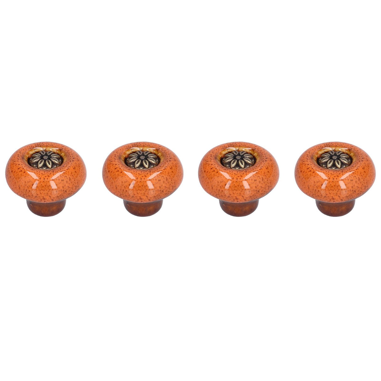 4 Set Cabinet Handle Retro Round Shaped Single Hole Door Knob for Home Bedroom Living RoomGreen Ancient Leopard Print Orange