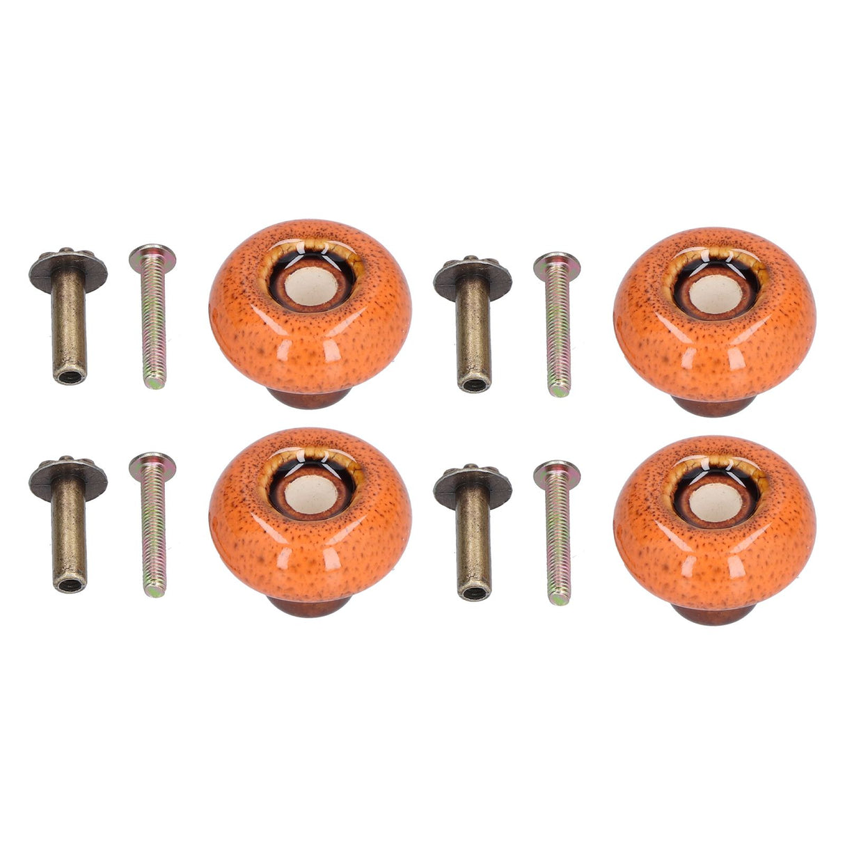 4 Set Cabinet Handle Retro Round Shaped Single Hole Door Knob for Home Bedroom Living RoomGreen Ancient Leopard Print Orange