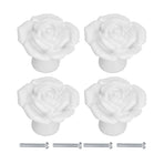4 Set Rose Shaped Handle Modern Ceramic Cabinet Knob for Home Living Room BedroomWhite