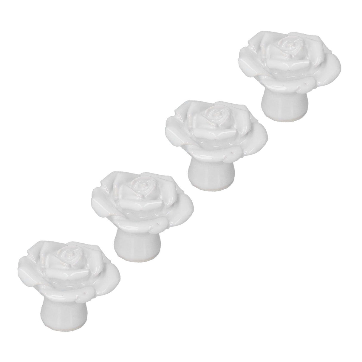 4 Set Rose Shaped Handle Modern Ceramic Cabinet Knob for Home Living Room BedroomWhite