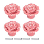 4 Set Rose Shaped Handle Modern Ceramic Cabinet Knob for Home Living Room BedroomPink