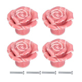 4 Set Rose Shaped Handle Modern Ceramic Cabinet Knob for Home Living Room BedroomPink