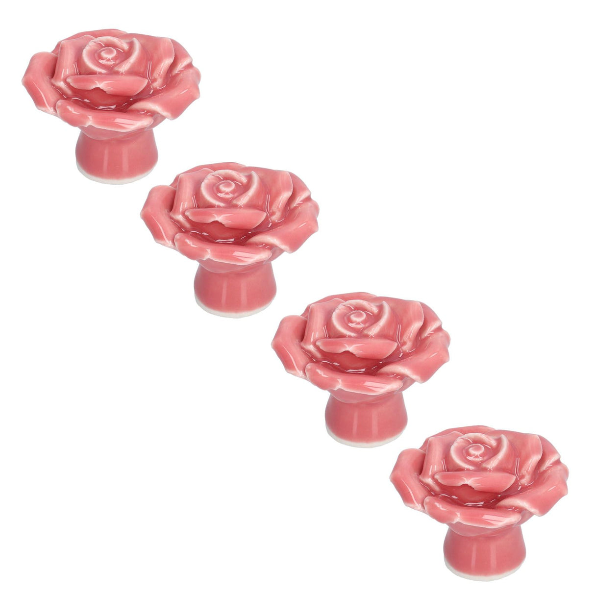 4 Set Rose Shaped Handle Modern Ceramic Cabinet Knob for Home Living Room BedroomPink