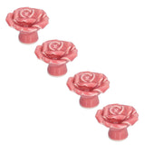 4 Set Rose Shaped Handle Modern Ceramic Cabinet Knob for Home Living Room BedroomPink
