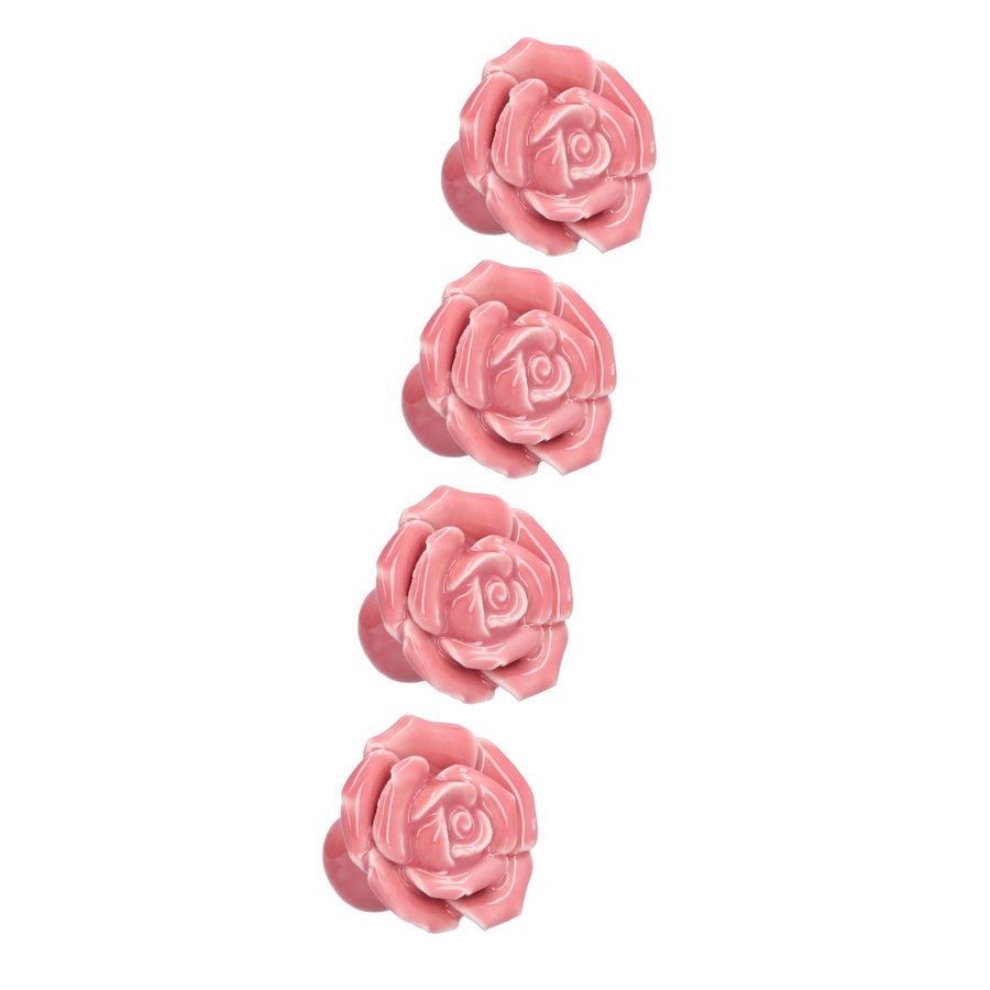 4 Set Rose Shaped Handle Modern Ceramic Cabinet Knob for Home Living Room BedroomPink