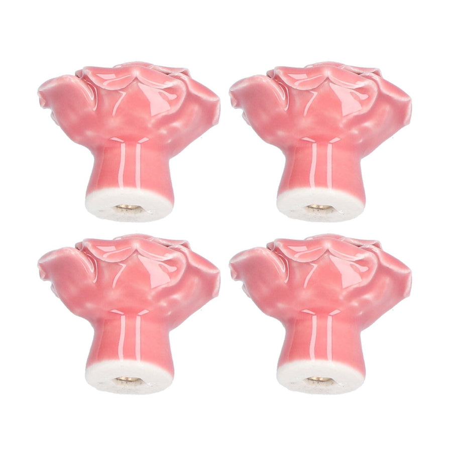 4 Set Rose Shaped Handle Modern Ceramic Cabinet Knob for Home Living Room BedroomPink