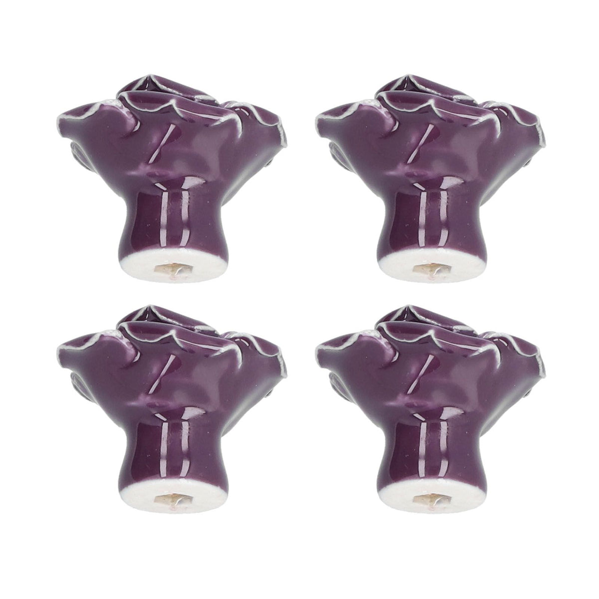 4 Set Rose Shaped Handle Modern Ceramic Cabinet Knob for Home Living Room BedroomPurple