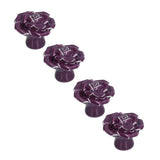 4 Set Rose Shaped Handle Modern Ceramic Cabinet Knob for Home Living Room BedroomPurple