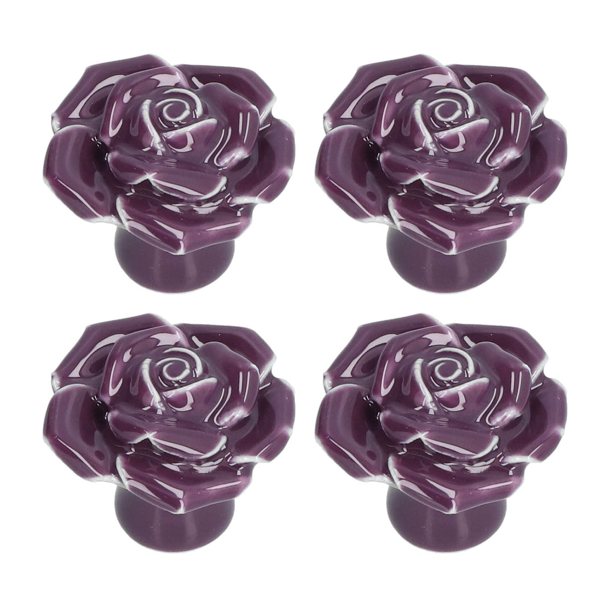 4 Set Rose Shaped Handle Modern Ceramic Cabinet Knob for Home Living Room BedroomPurple