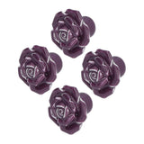 4 Set Rose Shaped Handle Modern Ceramic Cabinet Knob for Home Living Room BedroomPurple
