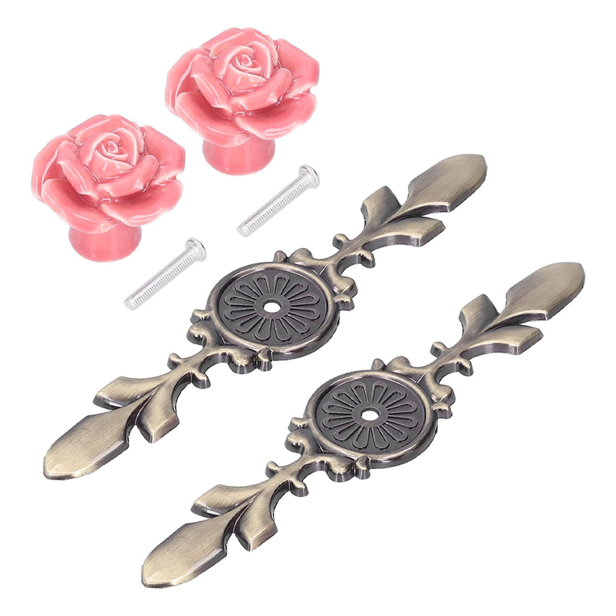 2Set Cabinet Knob Rose Flower Ceramic Pull Handle Closet Drawer Knob for Kitchen Furniture