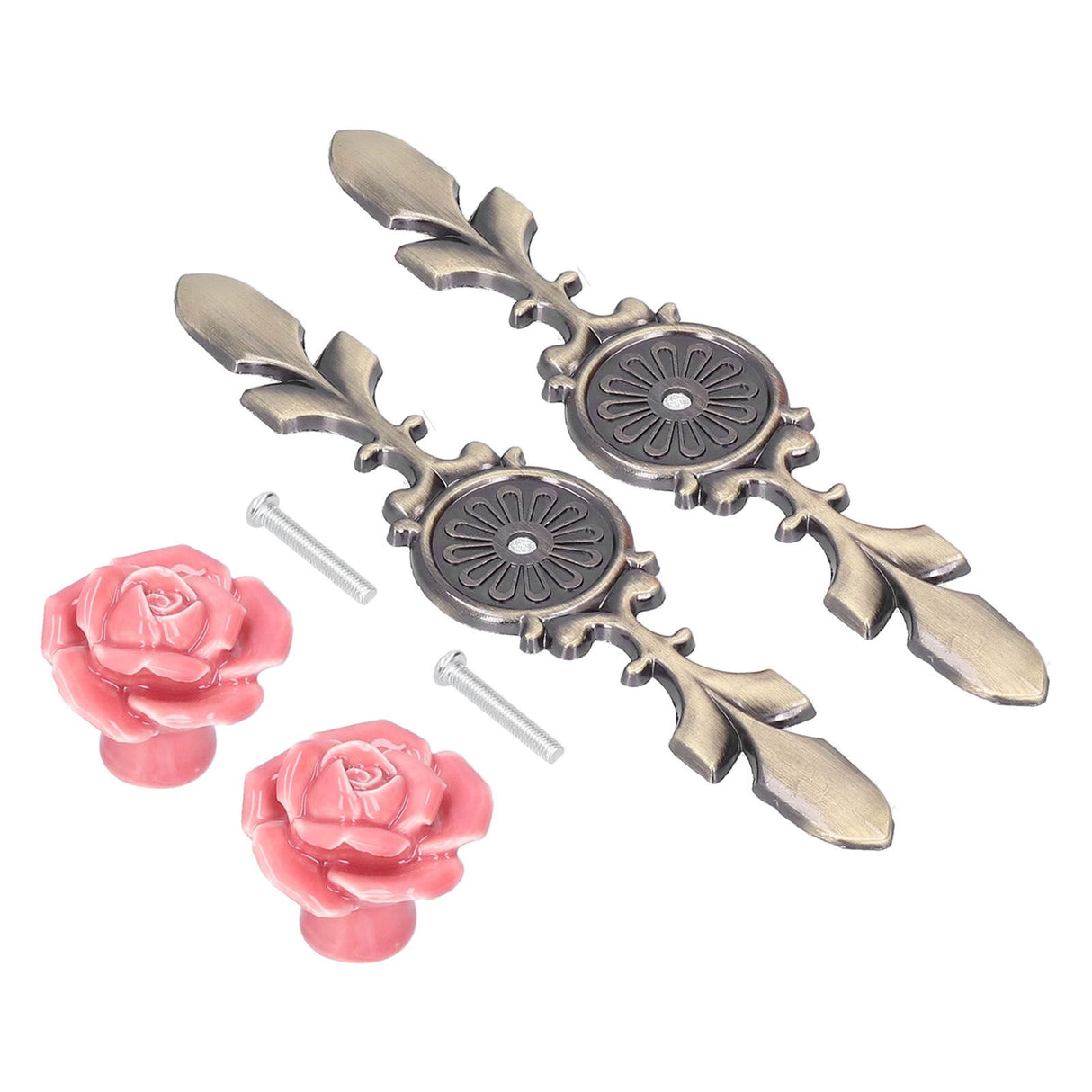 2Set Cabinet Knob Rose Flower Ceramic Pull Handle Closet Drawer Knob for Kitchen Furniture