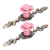 2Set Cabinet Knob Rose Flower Ceramic Pull Handle Closet Drawer Knob for Kitchen Furniture