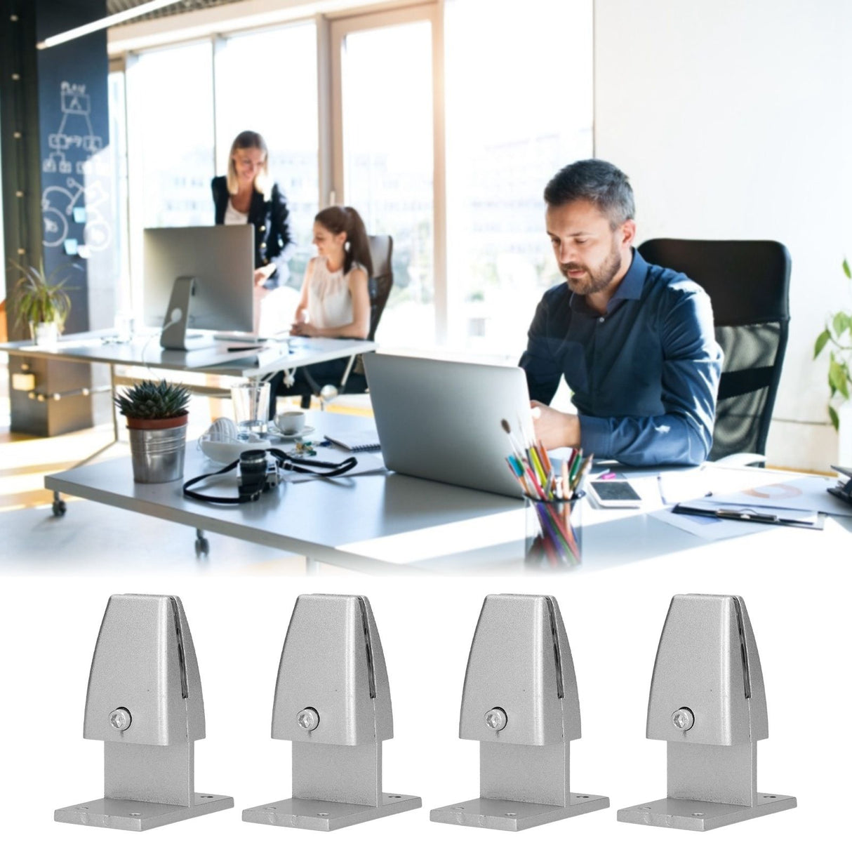 4pcs Desk Screen Baffle Clamp T Type Aluminum Alloy Silver Desktop Partition Bracket Holder for Office Classroom