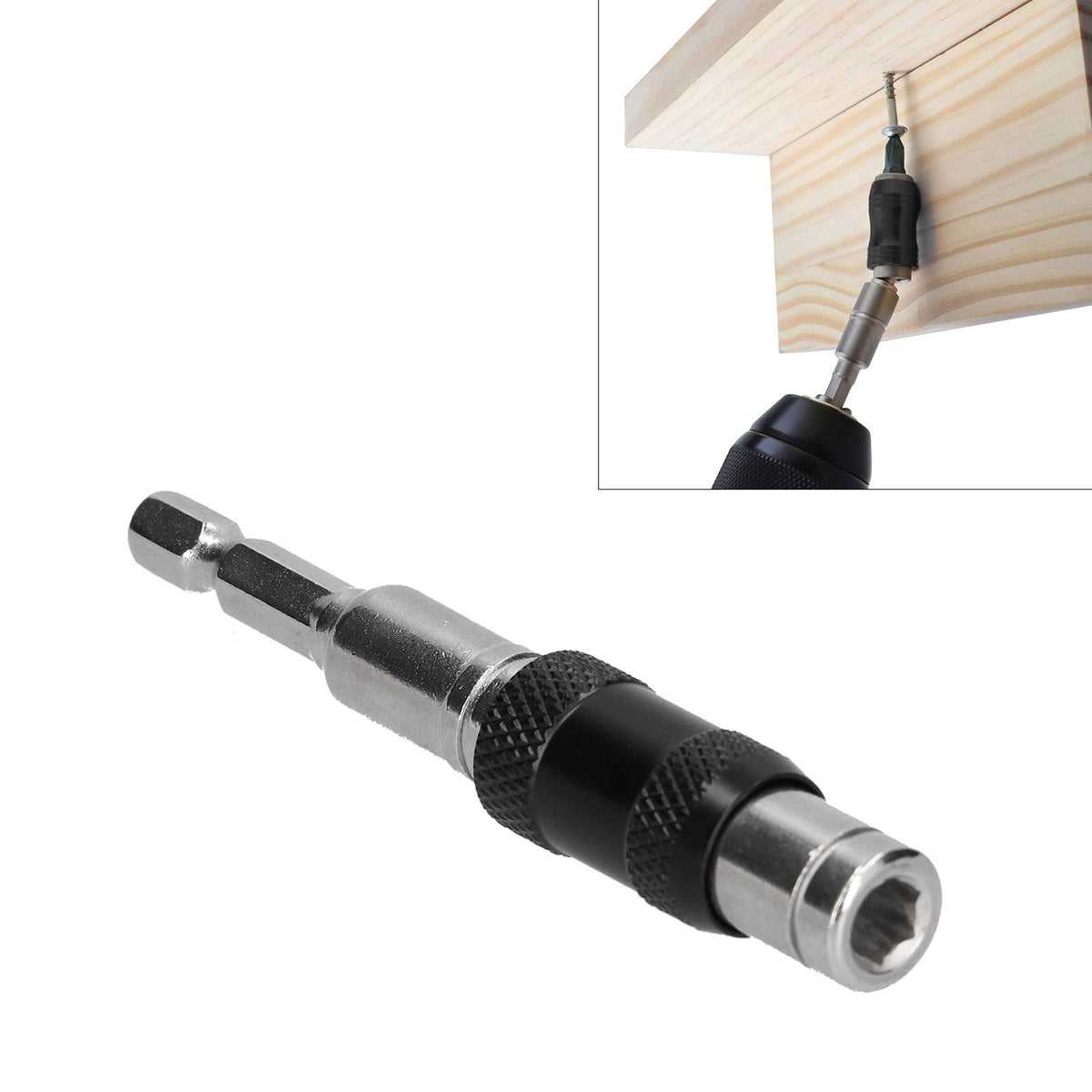 Hex Bit Tip Holder Chrome Vanadium Steel Self Locking Multi Angle Extension Rod for Electric Drill Screwdriver(Silver Black )