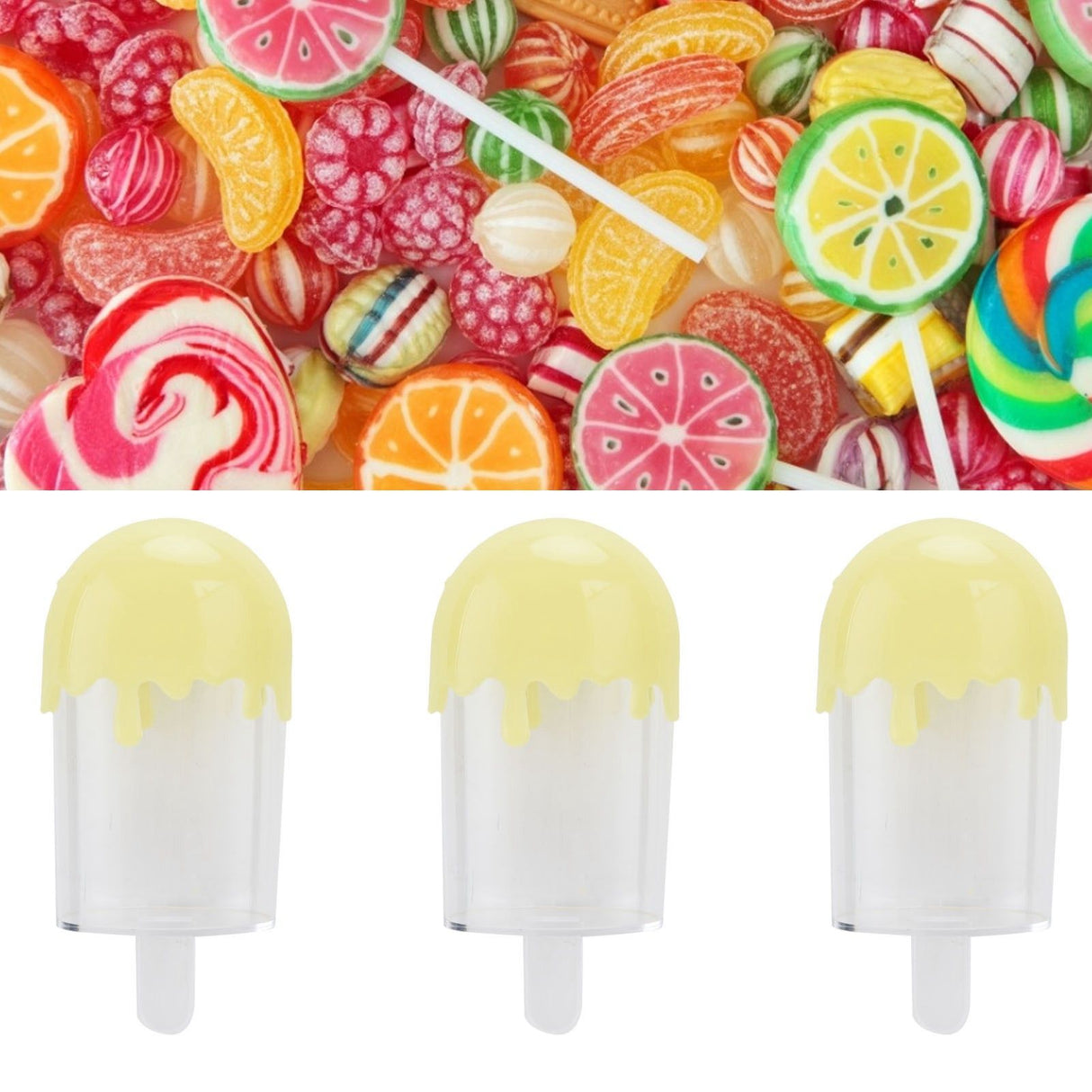 12Pcs Ice Cream Shape Candy Box Plastic Candy Case Container Wedding Party SuppliesYellow