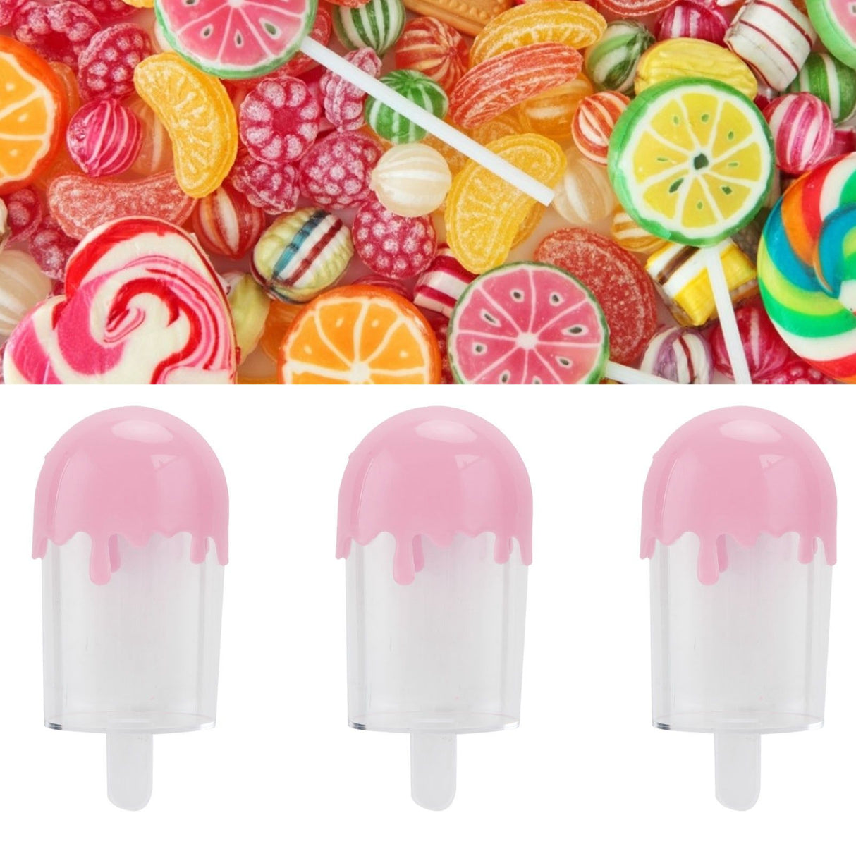 12Pcs Ice Cream Shape Candy Box Plastic Candy Case Container Wedding Party SuppliesPink