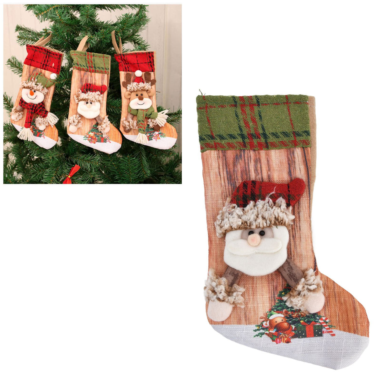 Christmas Stocking Three Dimensional Printed Christmas Stocking Gift Bag Ornament for Christmas Tree Fireplace HangingElderly