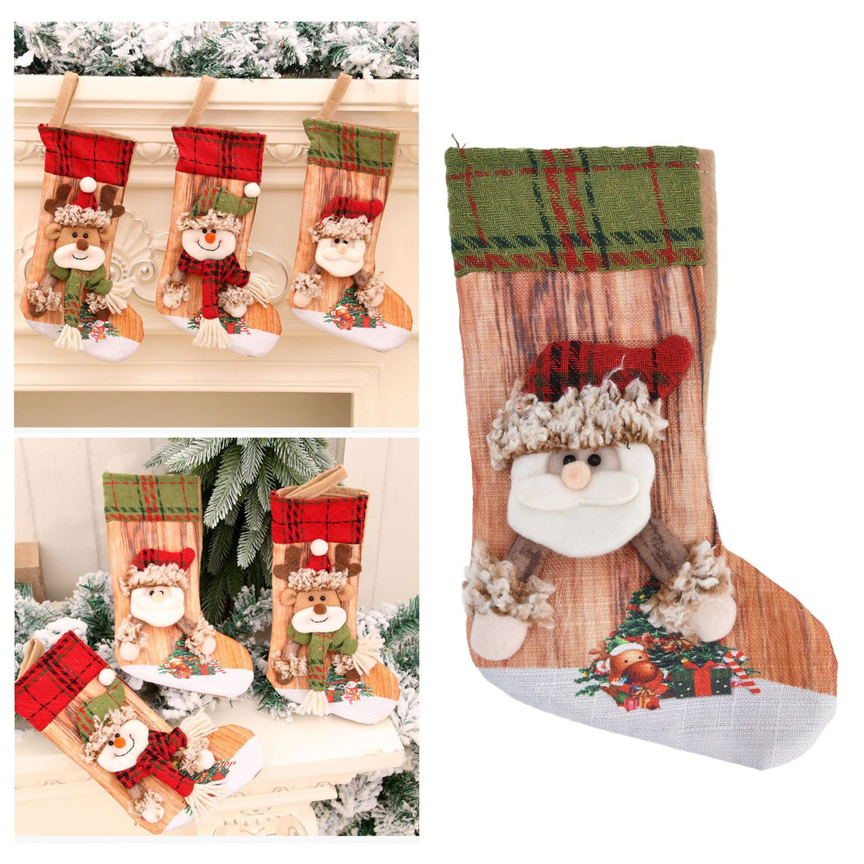 Christmas Stocking Three Dimensional Printed Christmas Stocking Gift Bag Ornament for Christmas Tree Fireplace HangingElderly