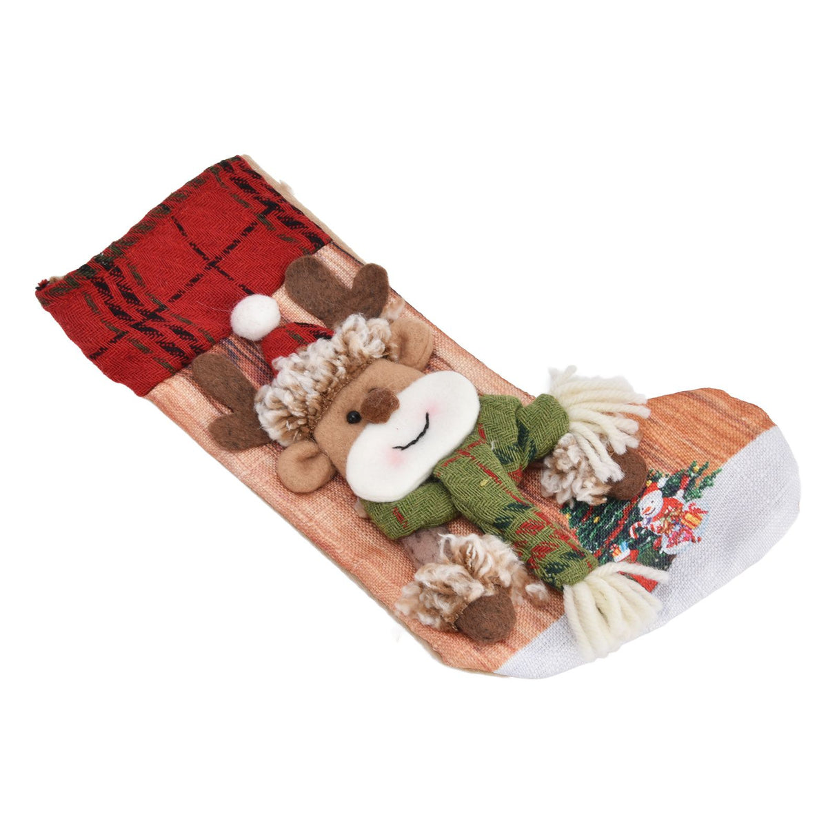 Christmas Stocking Three Dimensional Printed Christmas Stocking Gift Bag Ornament for Christmas Tree Fireplace HangingDeer