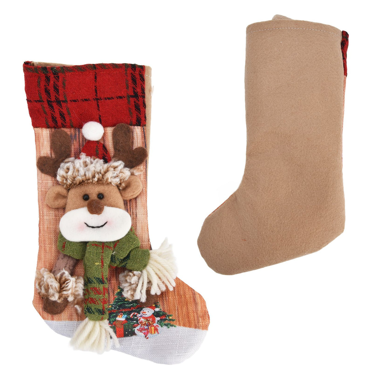 Christmas Stocking Three Dimensional Printed Christmas Stocking Gift Bag Ornament for Christmas Tree Fireplace HangingDeer