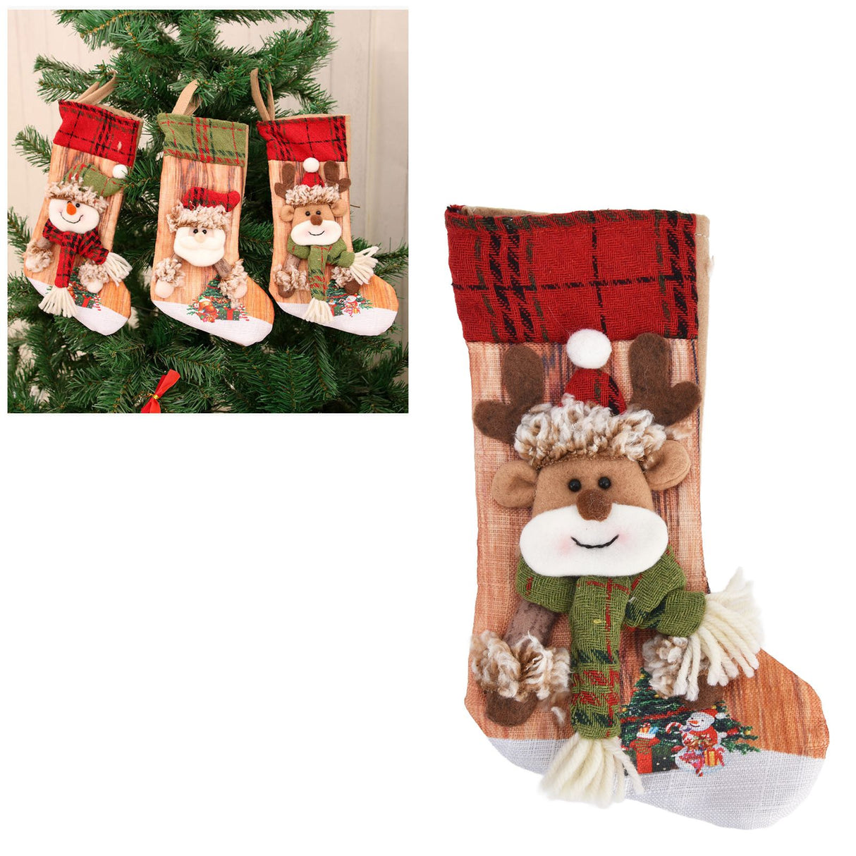 Christmas Stocking Three Dimensional Printed Christmas Stocking Gift Bag Ornament for Christmas Tree Fireplace HangingDeer