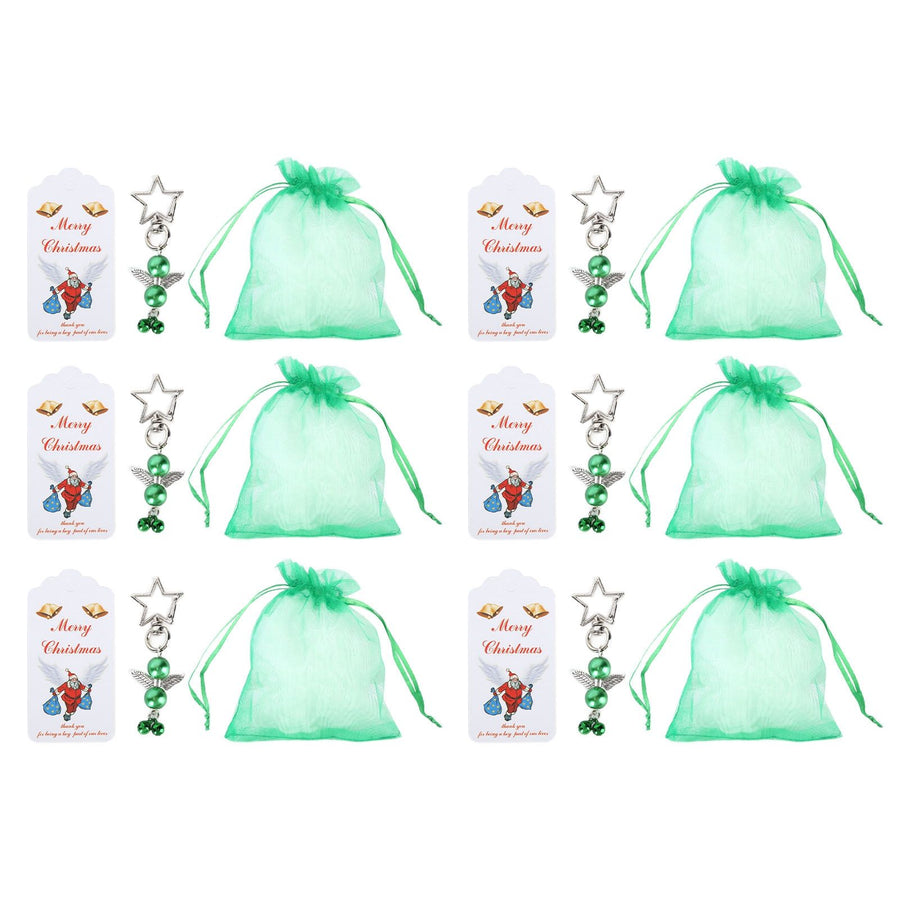 20PCS Keychain Bells Angel Stars Creative Christmas Decoration Gift Santa Claus Pendant Candy Bag Set Green