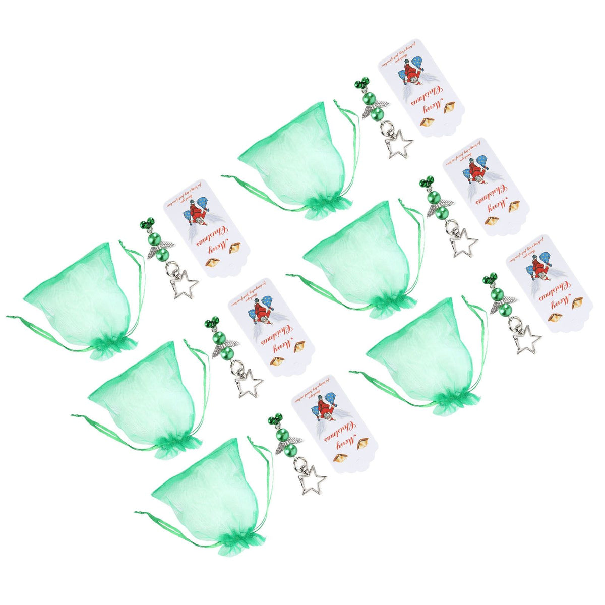 20PCS Keychain Bells Angel Stars Creative Christmas Decoration Gift Santa Claus Pendant Candy Bag Set Green
