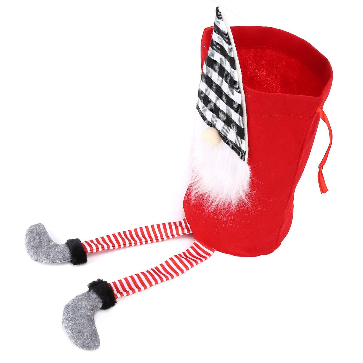 Christmas Gift Bag Faceless Santa Claus Drawstring Pouch Treat Bag for Christmas PartyRed